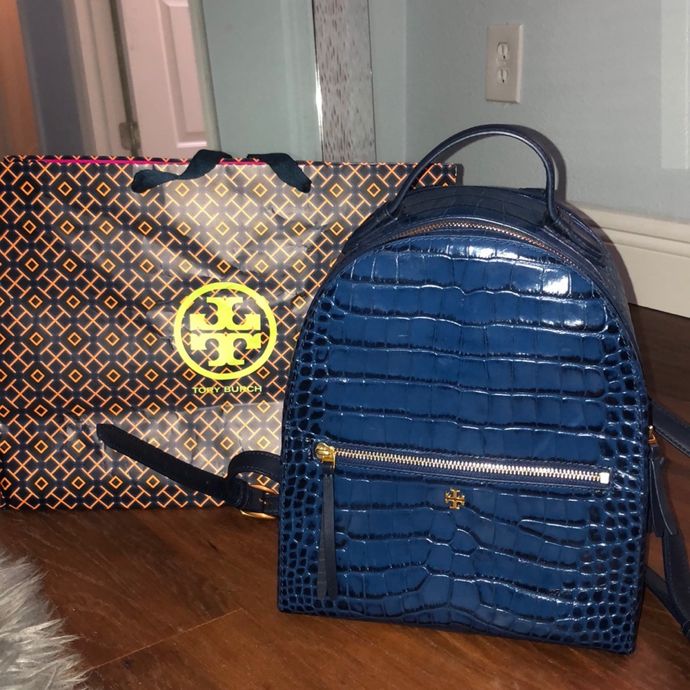 Tory Burch Navy Blue Mini Leather Backpack